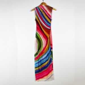 NEW Desigual Lupe Vest Tutti Fruti Mesh Abstract Print Midi Day Dress XS